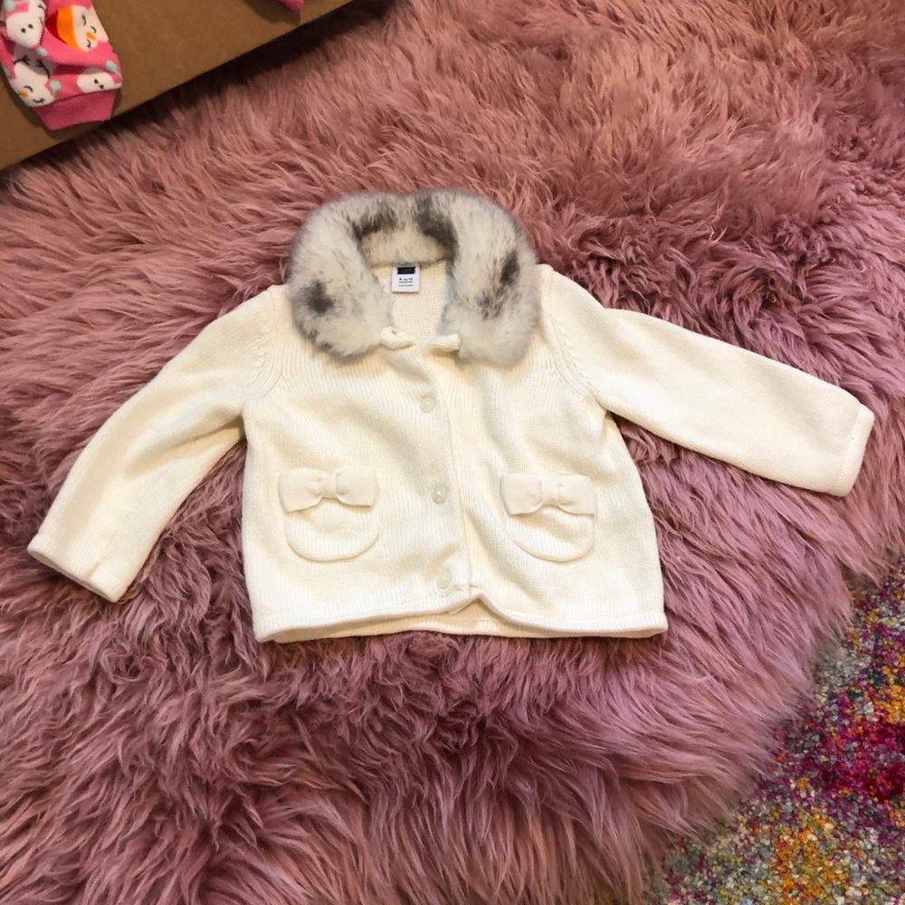 Janie and jack cream sweater faux fur 6-12 months